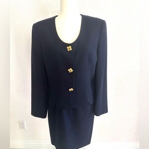Kasper Navy Blue Skirt Suit with Gold Buttons